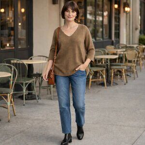 Eileen Fisher 100% Organic Cotton Sweater Dolman Sleeve Green Sz PL Sustainable